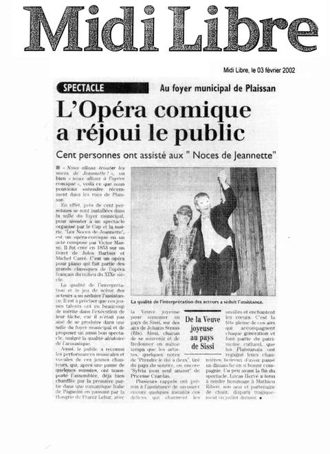 Les Noces de Jeannette au foyer municipal de Plaissan