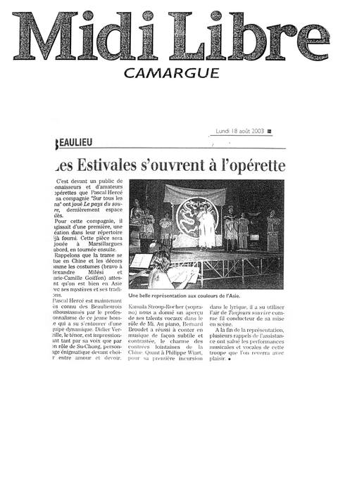 Le Pays du sourire joué aux Estivales de Beaulieu