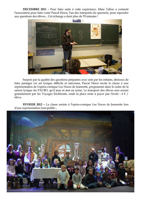 Rencontre scolaire et Les Noces de Jeannette au PACBO