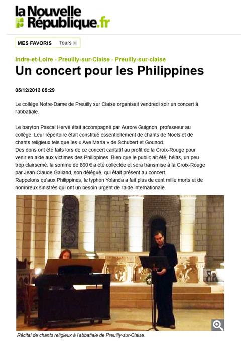 Concert caritatif pour les Philippines à Preuilly-sur-Claise