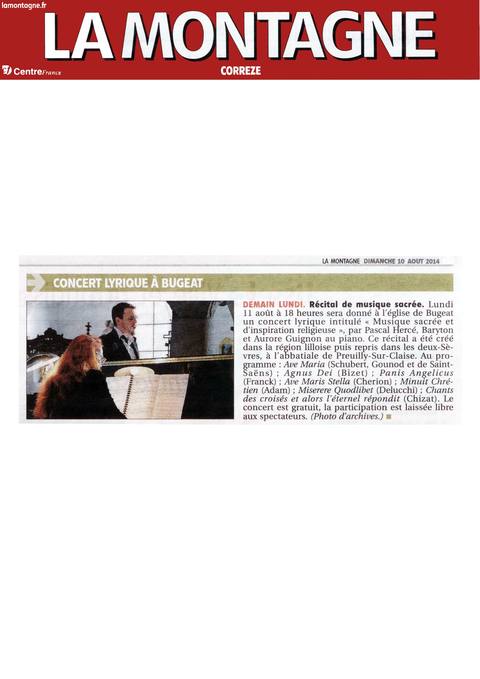 Récital de musique sacrée à l'église de Bugeat
