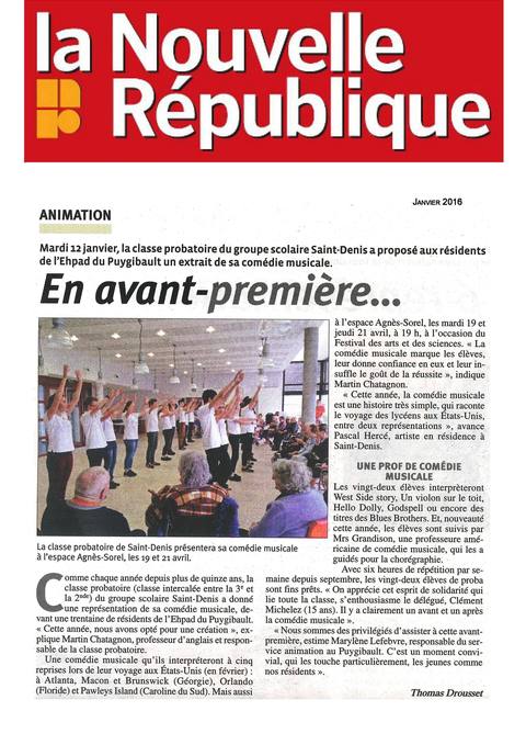 Avant-première de la comédie musicale à l'Ehpad du Puygibault