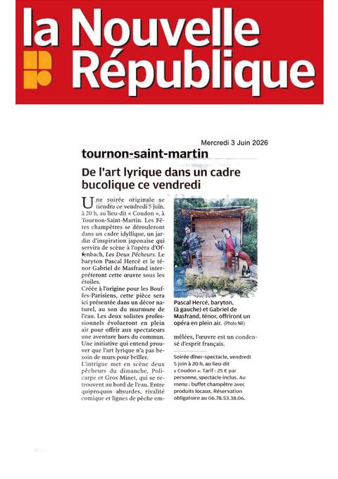 Les Deux Pêcheurs d'Offenbach au Coudon à Tournon-Saint-Martin